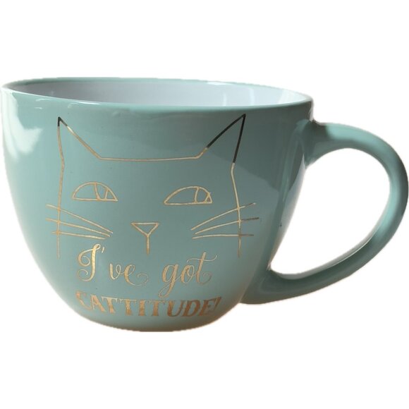 "I've Got Cattitude" Teal Cat Mug - Hand Wash Only - 16 oz - Picture 10 of 11
